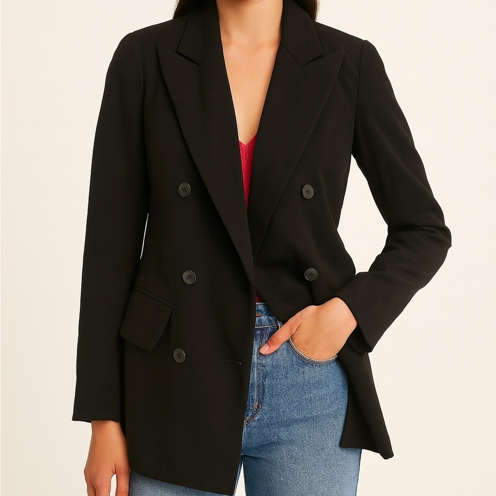 Harve Benard Black Blazer Classic Tailored Suit Jacket